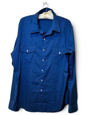 Vintage Malco Modes Men's Button Down Western Pearl Snap Shirt 17 36 Navy Blue L